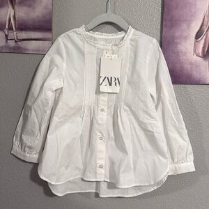 Zara girls 4/5 years cotton button up shirt long sleeve white blouse new